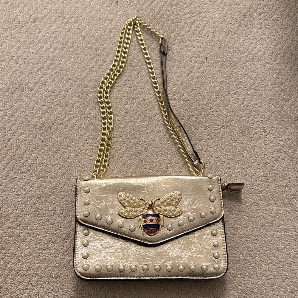 Gucci inspired Gold Bee Embellished Shoulder Bag